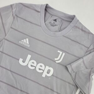 ADIDAS JUVENTUS JEEP SOCCER JERSEY MENS MEDIUM GRAY WHITE FUTBOL 3 STRIPES HOME